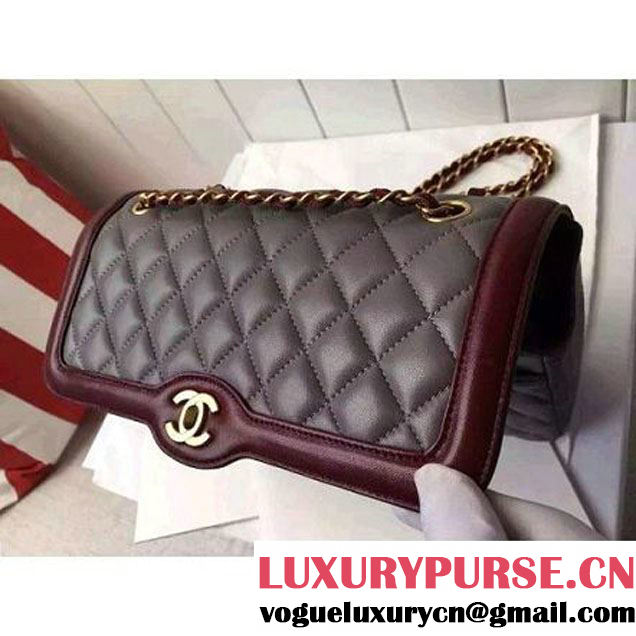 Chanel Medium Two-tone Lambskin Calfskin Flap Bag Grey/Red Cruise 2016 (FTH-6031420 )