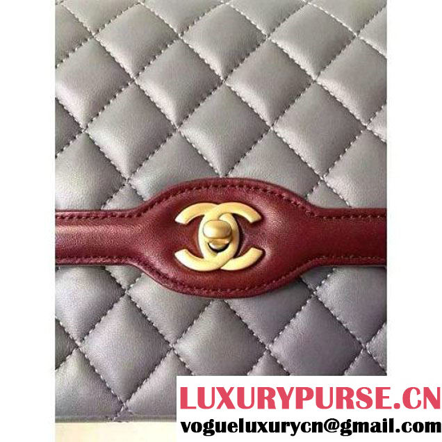 Chanel Medium Two-tone Lambskin Calfskin Flap Bag Grey/Red Cruise 2016 (FTH-6031420 )