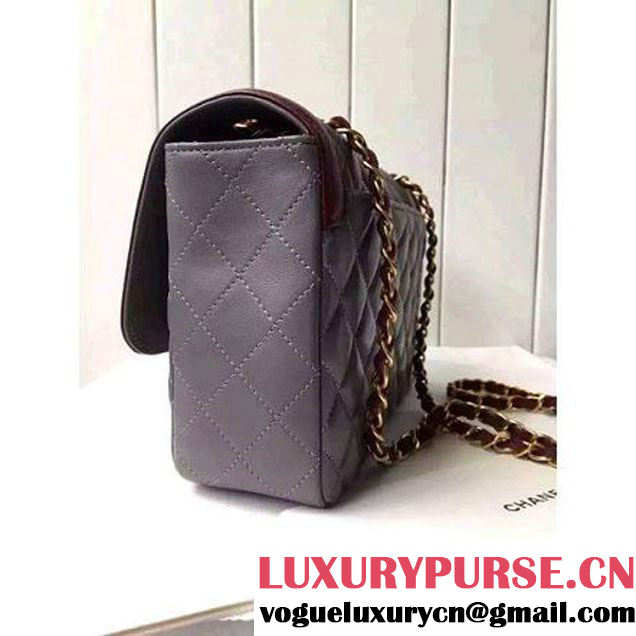 Chanel Medium Two-tone Lambskin Calfskin Flap Bag Grey/Red Cruise 2016 (FTH-6031420 )