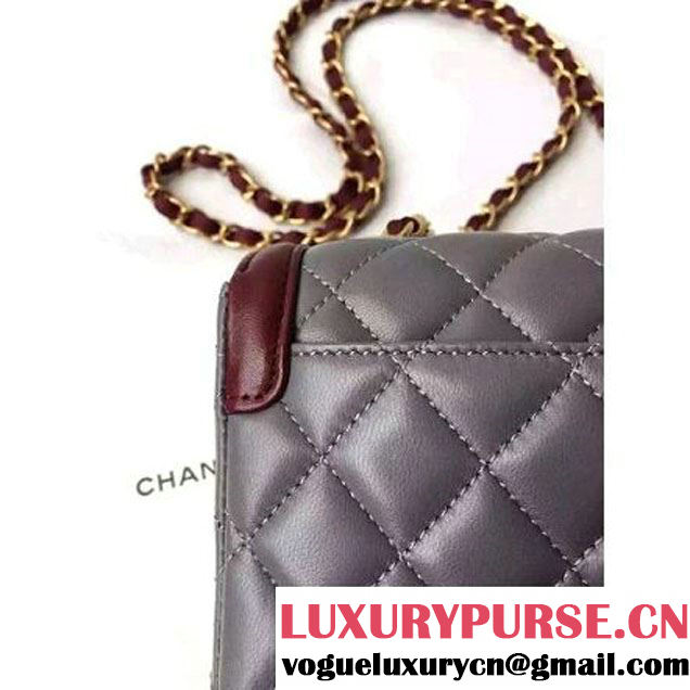 Chanel Small Two-tone Lambskin Calfskin Flap Bag Grey/Red Cruise 2016 (FTH-6031421 )