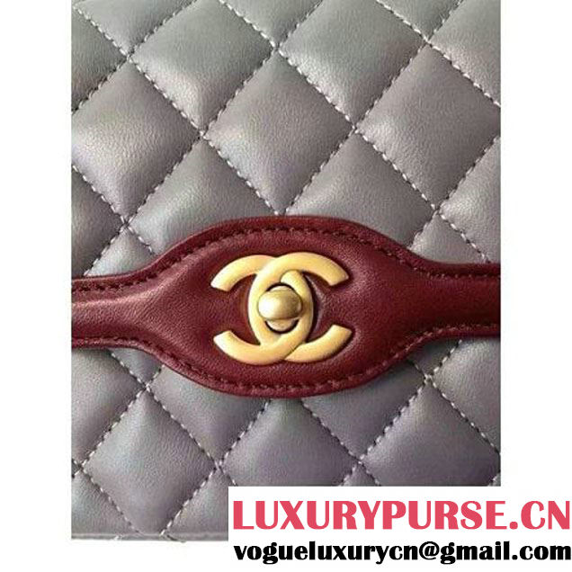 Chanel Small Two-tone Lambskin Calfskin Flap Bag Grey/Red Cruise 2016 (FTH-6031421 )