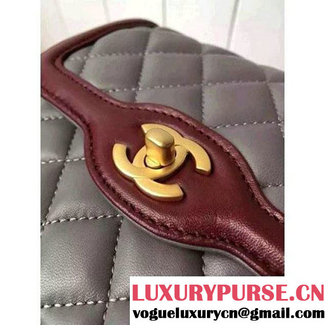 Chanel Small Two-tone Lambskin Calfskin Flap Bag Grey/Red Cruise 2016 (FTH-6031421 )