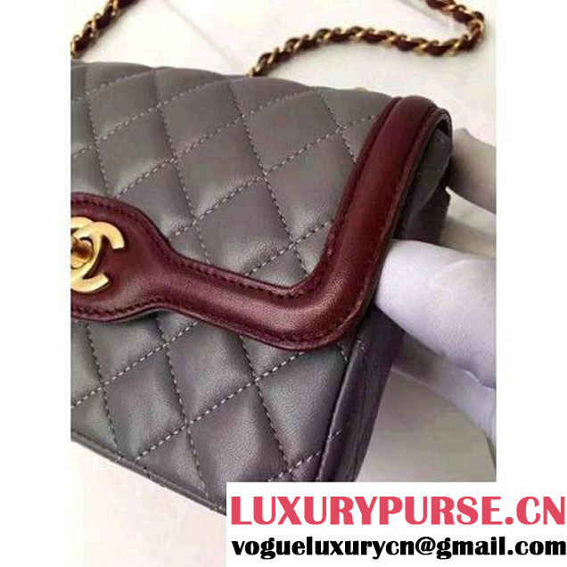 Chanel Small Two-tone Lambskin Calfskin Flap Bag Grey/Red Cruise 2016 (FTH-6031421 )