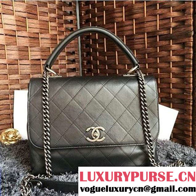 Chanel Black Calfskin Flap Bag With Handle A93879 Pre S/S 2016 (2A057-6032207 )