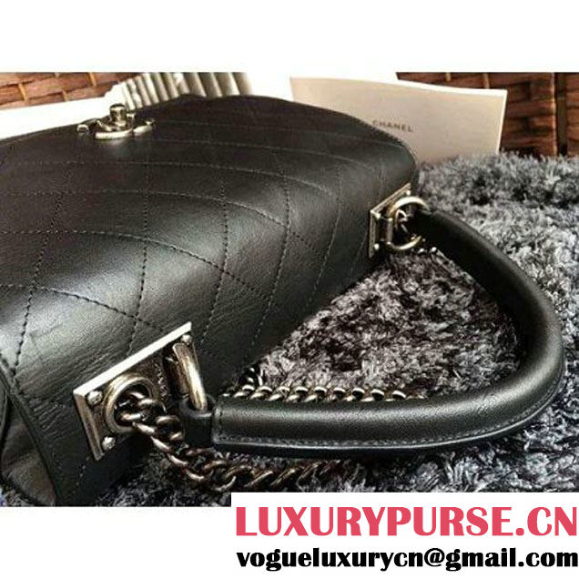 Chanel Black Calfskin Flap Bag With Handle A93879 Pre S/S 2016 (2A057-6032207 )