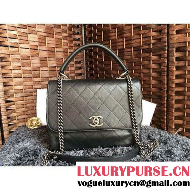 Chanel Black Calfskin Flap Bag With Handle A93879 Pre S/S 2016 (2A057-6032207 )
