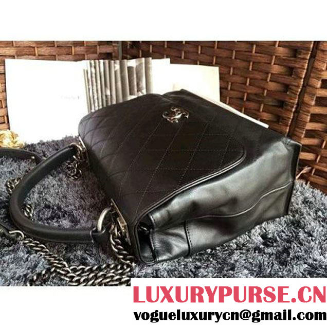 Chanel Black Calfskin Flap Bag With Handle A93879 Pre S/S 2016 (2A057-6032207 )