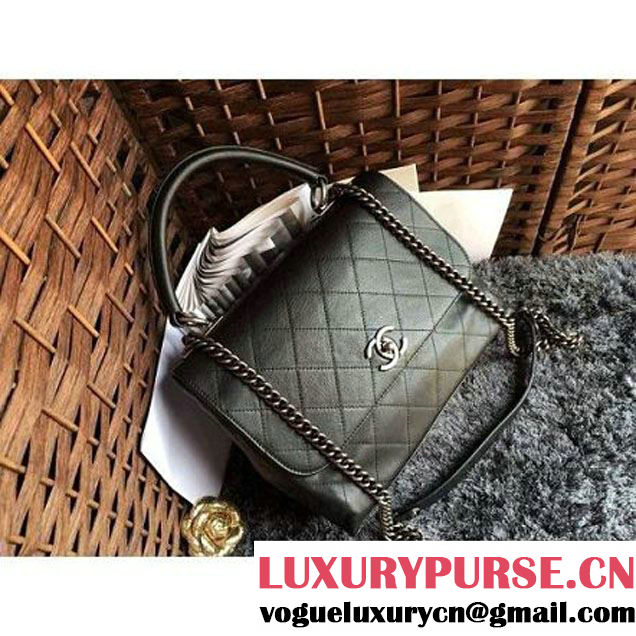 Chanel Black Calfskin Flap Bag With Handle A93879 Pre S/S 2016 (2A057-6032207 )