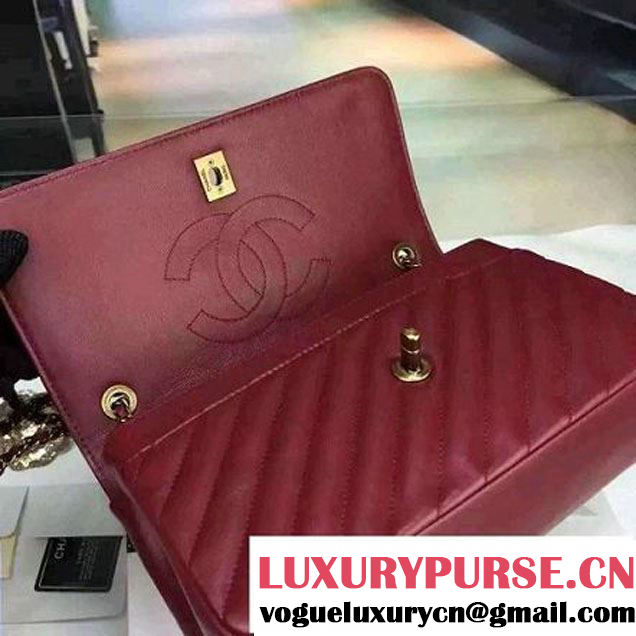 Chanel Goatskin Flap Bag A93229 Burgundy Pre-S/S 2016 (2A058-6040801 )