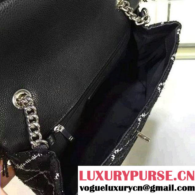 Chanel Tweed & Grained Calfskin Flap Bag Black/White S/S 2016 (2A143-6040807 )
