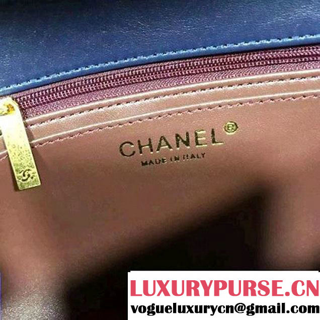 Chanel Grained Calfskin & Calfskin Flap Bag A93340 Blue/Black S/S 2016 (2B038-6040808 )