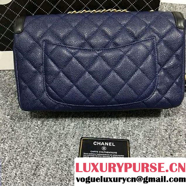 Chanel Grained Calfskin & Calfskin Flap Bag A93340 Blue/Black S/S 2016 (2B038-6040808 )