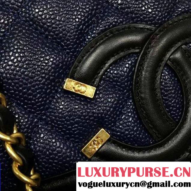 Chanel Grained Calfskin & Calfskin Flap Bag A93340 Blue/Black S/S 2016 (2B038-6040808 )