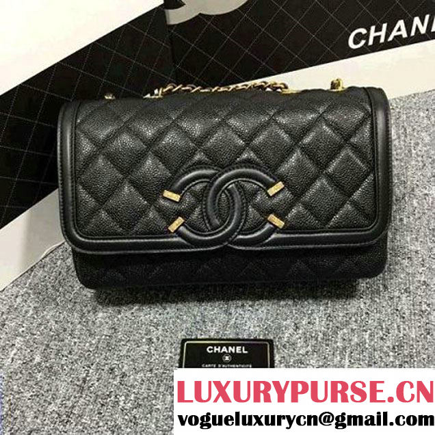 Chanel Grained Calfskin & Calfskin Flap Bag A93340 Black S/S 2016 (2B038-6040809 )