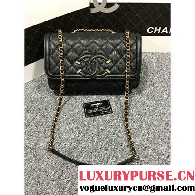 Chanel Grained Calfskin & Calfskin Flap Bag A93340 Black S/S 2016 (2B038-6040809 )