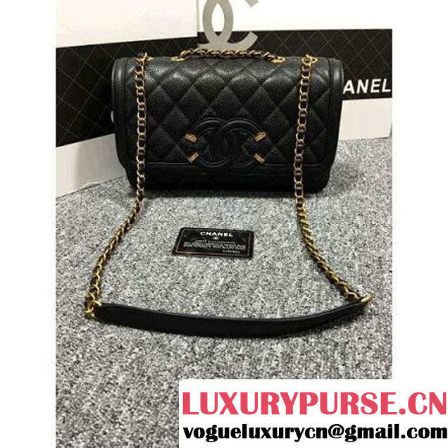Chanel Grained Calfskin & Calfskin Flap Bag A93340 Black S/S 2016 (2B038-6040809 )