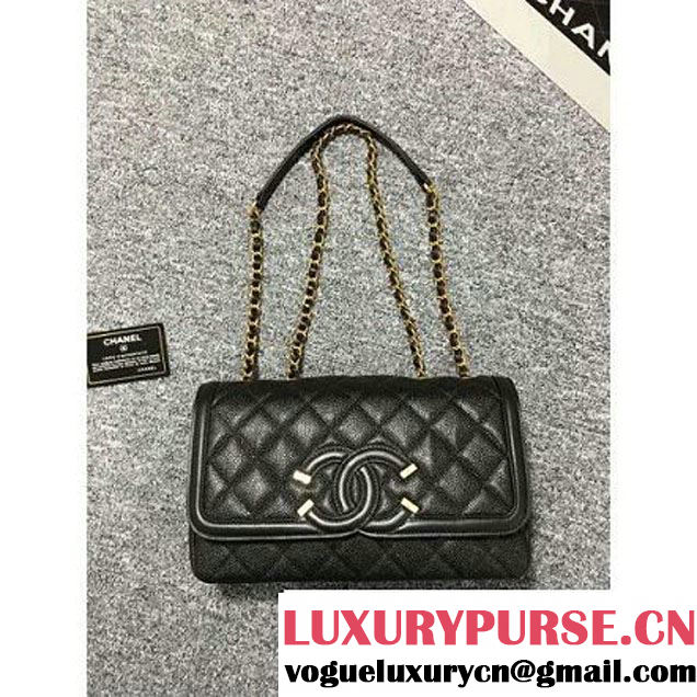 Chanel Grained Calfskin & Calfskin Flap Bag A93340 Black S/S 2016 (2B038-6040809 )