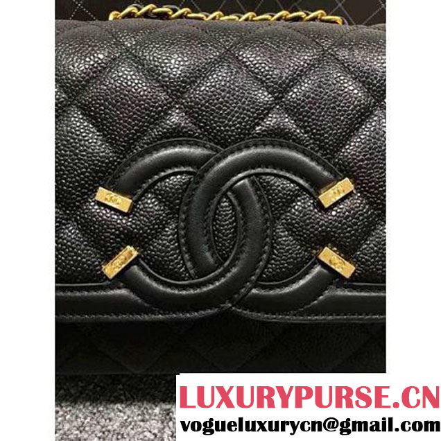 Chanel Grained Calfskin & Calfskin Flap Bag A93340 Black S/S 2016 (2B038-6040809 )