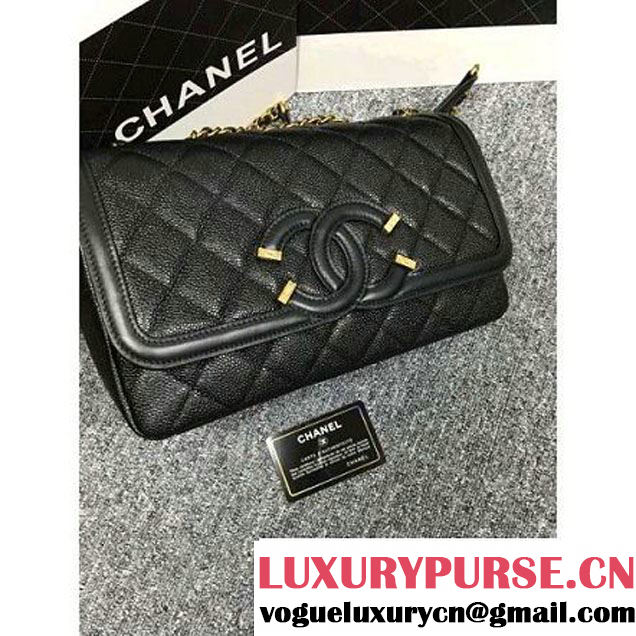 Chanel Grained Calfskin & Calfskin Flap Bag A93340 Black S/S 2016 (2B038-6040809 )