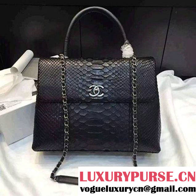 Chanel A93279 Python and Lambskin Flap Bag With Handle Black Pre-SS 2016 (XY-6041231 )