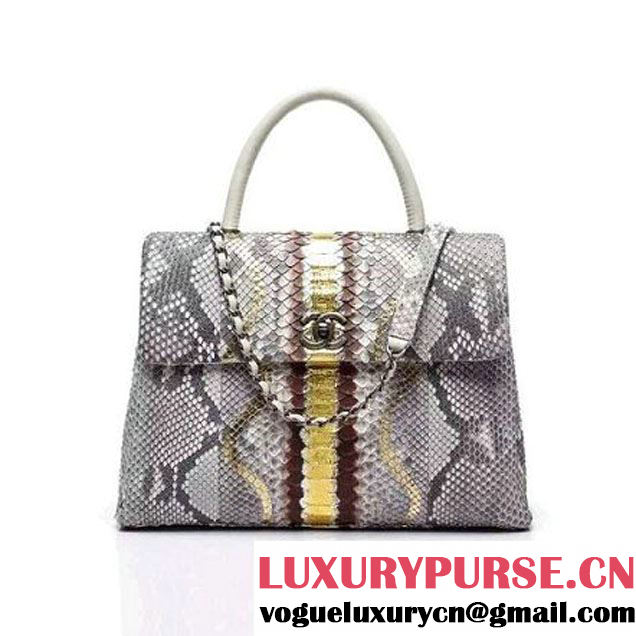 Chanel A93279 Python and Lambskin Flap Bag With Handle Grey/Gold Pre-SS 2016 (XY-6041233 )