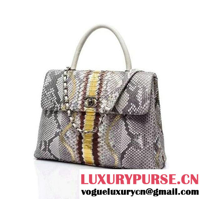 Chanel A93279 Python and Lambskin Flap Bag With Handle Grey/Gold Pre-SS 2016 (XY-6041233 )
