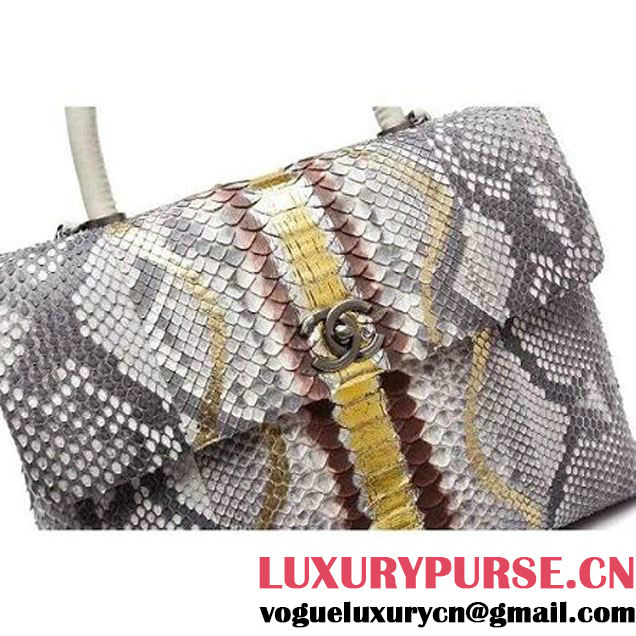 Chanel A93279 Python and Lambskin Flap Bag With Handle Grey/Gold Pre-SS 2016 (XY-6041233 )