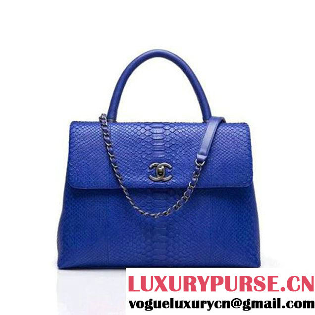 Chanel A93279 Python and Lambskin Flap Bag With Handle Royal Blue Pre-SS 2016 (XY-6041237 )