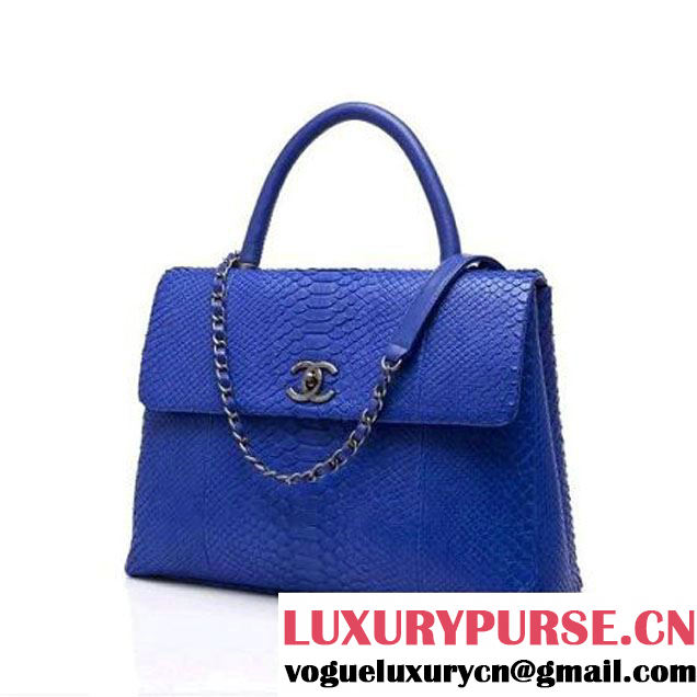 Chanel A93279 Python and Lambskin Flap Bag With Handle Royal Blue Pre-SS 2016 (XY-6041237 )