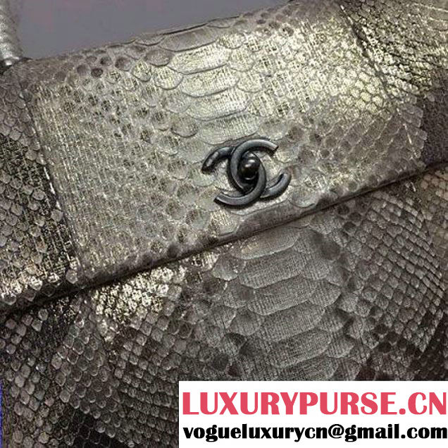 Chanel A93279 Python and Lambskin Flap Bag With Handle Silver/Gold Pre-SS 2016 (XY-6041240 )