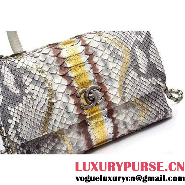 Chanel A93050 Small Python and Lambskin Flap Bag With Handle Grey/Gold Pre-SS 2016  (XY-6041241 )