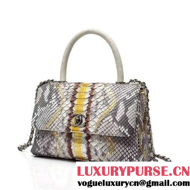 Chanel A93050 Small Python and Lambskin Flap Bag With Handle Grey/Gold Pre-SS 2016  (XY-6041241 )