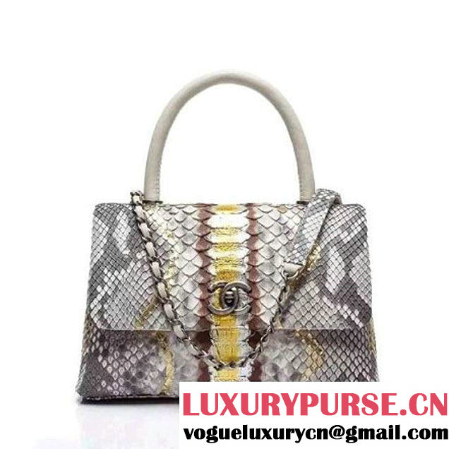 Chanel A93050 Small Python and Lambskin Flap Bag With Handle Grey/Gold Pre-SS 2016  (XY-6041241 )