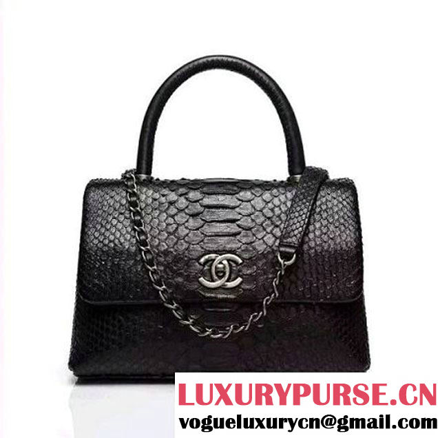 Chanel A93050 Small Python and Lambskin Flap Bag With Handle Black Pre-SS 2016 (XY-6041248 )