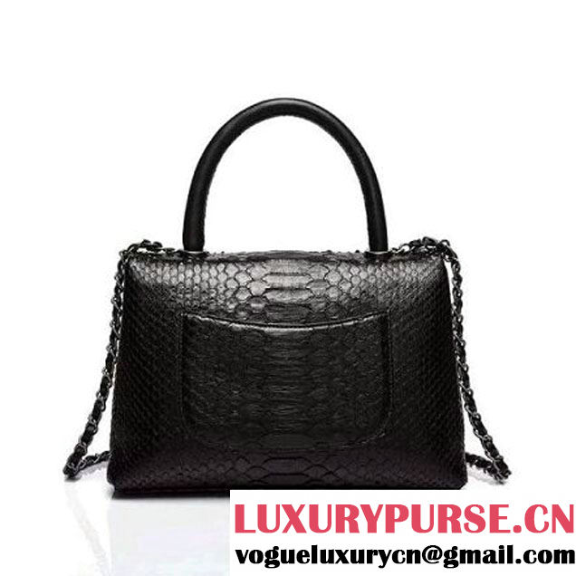 Chanel A93050 Small Python and Lambskin Flap Bag With Handle Black Pre-SS 2016  (XY-6041248 )