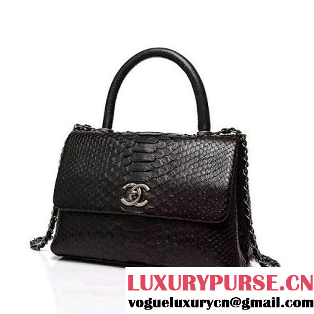Chanel A93050 Small Python and Lambskin Flap Bag With Handle Black Pre-SS 2016  (XY-6041248 )