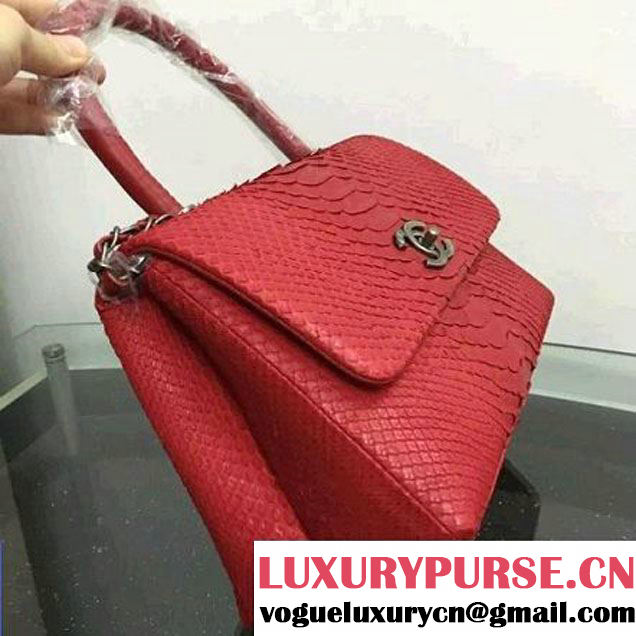 Chanel A93050 Small Python and Lambskin Flap Bag With Handle Red Pre-SS 2016  (XY-6041249 )