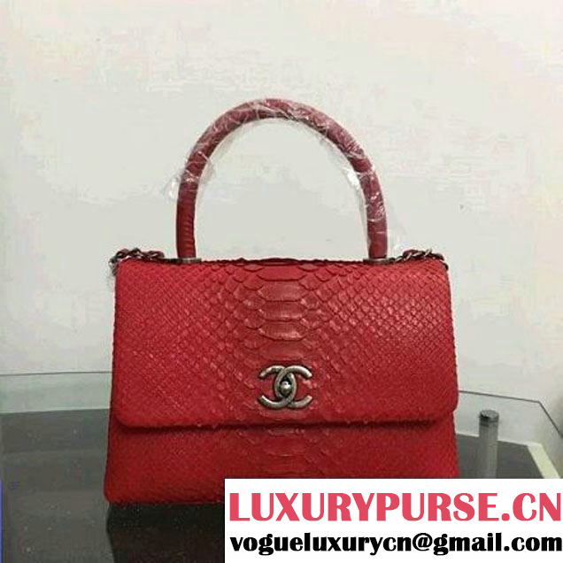 Chanel A93050 Small Python and Lambskin Flap Bag With Handle Red Pre-SS 2016  (XY-6041249 )