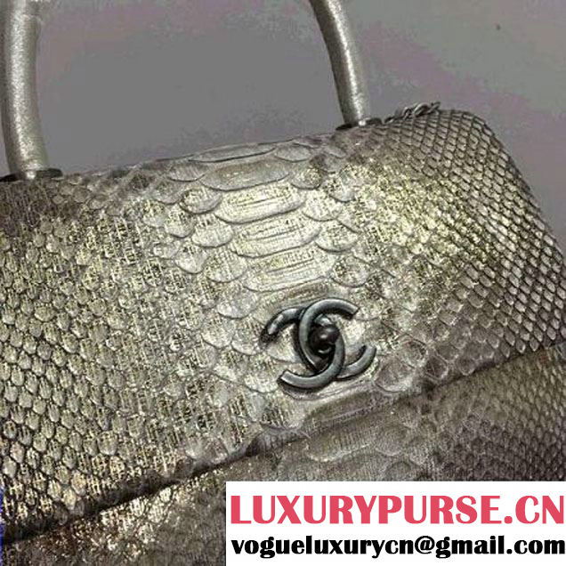 Chanel A93050 Small Python and Lambskin Flap Bag With Handle Silver/Gold Pre-SS 2016  (XY-6041250 )