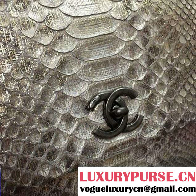 Chanel A93050 Small Python and Lambskin Flap Bag With Handle Silver/Gold Pre-SS 2016  (XY-6041250 )