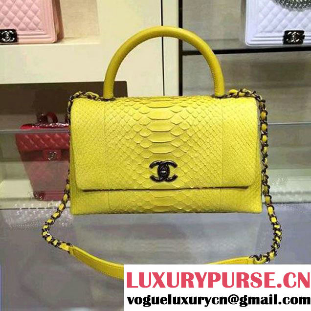 Chanel Python and Lambskin Flap Bag With Handle Yellow Pre-SS 2016 (2a143-6041252 )