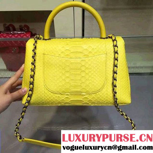 Chanel Python and Lambskin Flap Bag With Handle Yellow Pre-SS 2016  (2a143-6041252 )