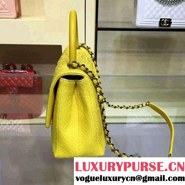 Chanel Python and Lambskin Flap Bag With Handle Yellow Pre-SS 2016  (2a143-6041252 )