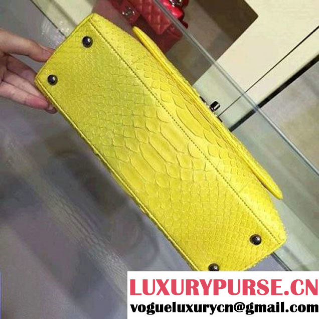 Chanel Python and Lambskin Flap Bag With Handle Yellow Pre-SS 2016  (2a143-6041252 )