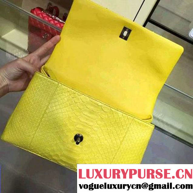 Chanel Python and Lambskin Flap Bag With Handle Yellow Pre-SS 2016  (2a143-6041252 )
