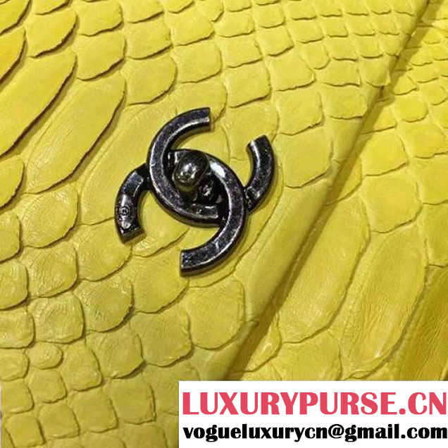 Chanel Python and Lambskin Flap Bag With Handle Yellow Pre-SS 2016  (2a143-6041252 )