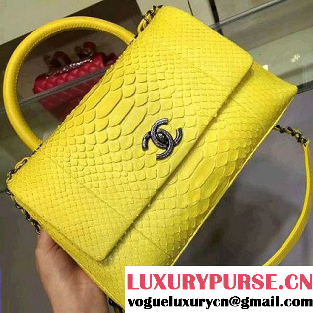 Chanel Python and Lambskin Flap Bag With Handle Yellow Pre-SS 2016  (2a143-6041252 )