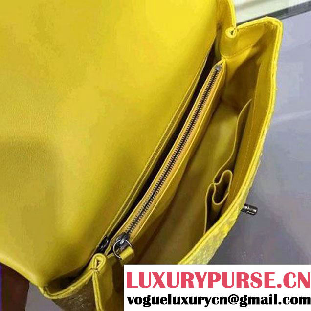 Chanel Python and Lambskin Flap Bag With Handle Yellow Pre-SS 2016  (2a143-6041252 )