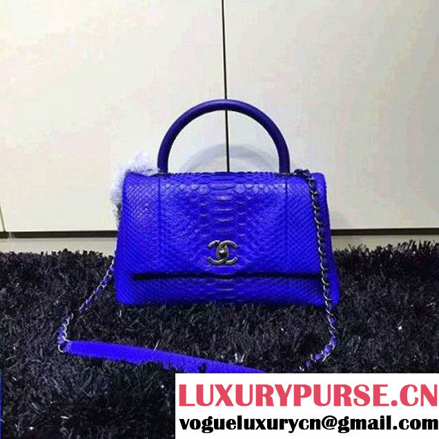 Chanel Python and Lambskin Flap Bag With Handle Royal Blue Pre-SS 2016 (2a143-6041253 )