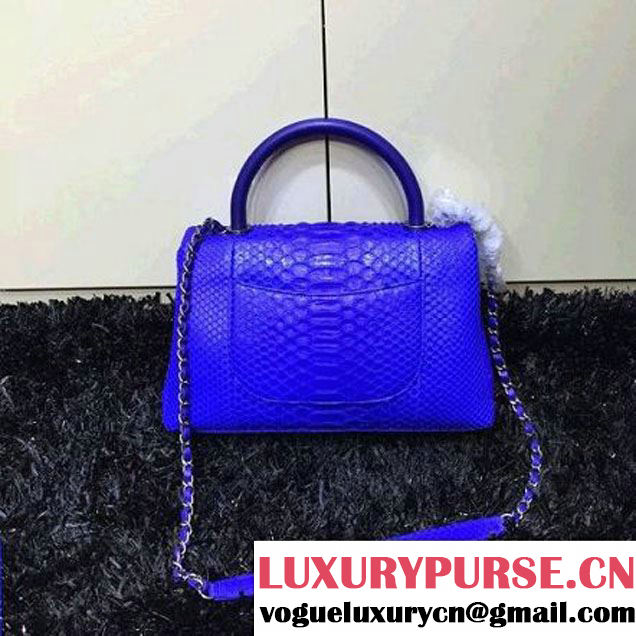 Chanel Python and Lambskin Flap Bag With Handle Royal Blue Pre-SS 2016  (2a143-6041253 )